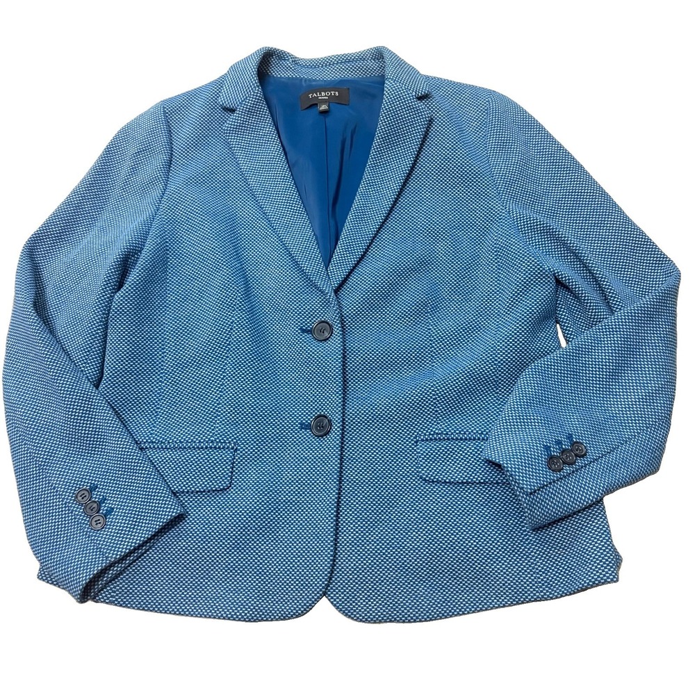 Talbots Petite Blazer Jacket Size 12P Blue Coquette Career Preppy Textured Twee